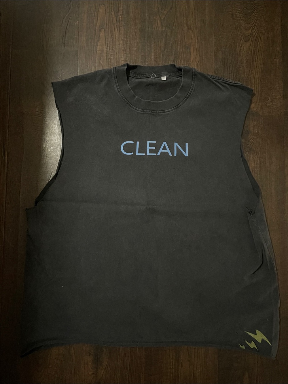 Black Sleeveless Tank Top with Blue CLEAN Graphic